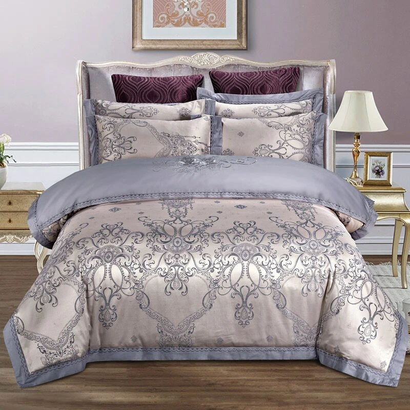 Jacquard bedding set High quality Cotton Bed sets soft duvet cover  elasticated bed sheet pillowcases King Queen size