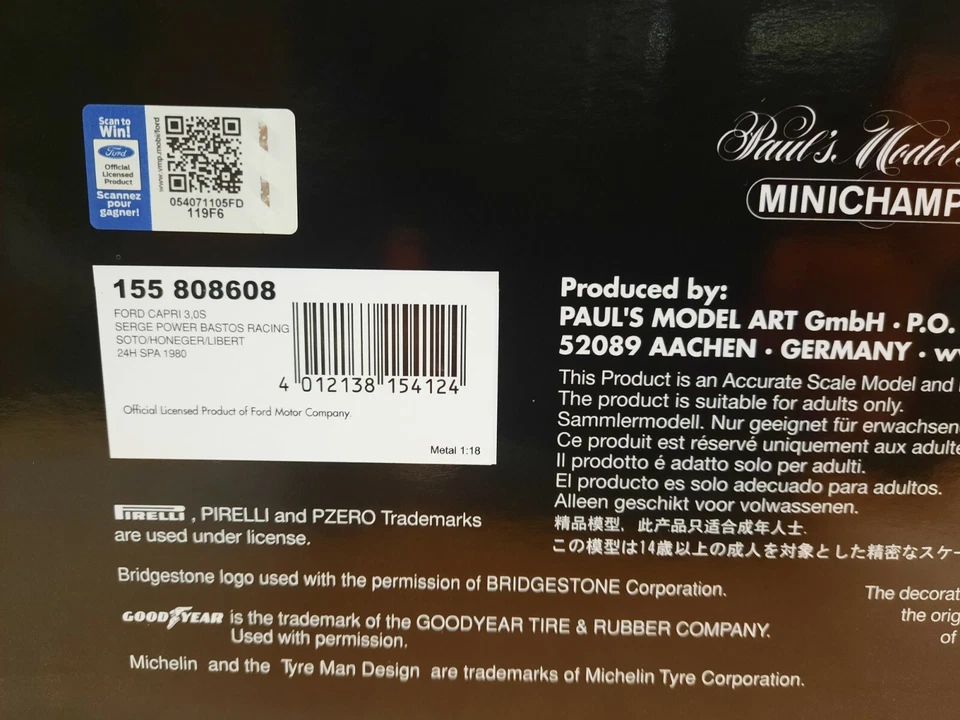 Minichamps Ford Capri 3.0S #8 BASTOS 24h SPA 1980 1/18 155808608 - Immagine 3 di 3