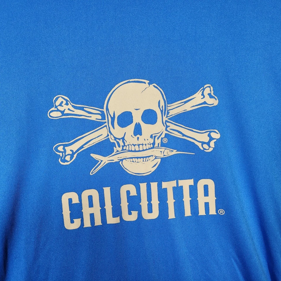 Camisa Calcuta Para Hombre Grande Azul Gris Calavera Logo Manga Larga - Mancha Foto 2 de 4