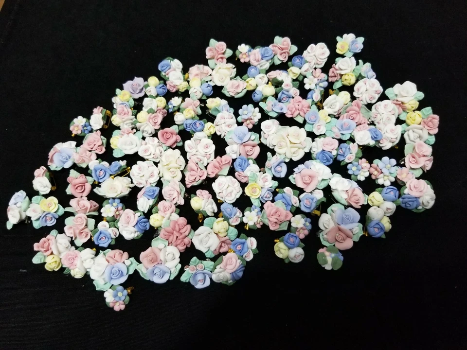 HANDMADE VINTAGE LOT OF 10 MINIATURE CLAY ROSES FLOWERS FOR CRAFTING .5" TO 1.5" - Image 2 of 4