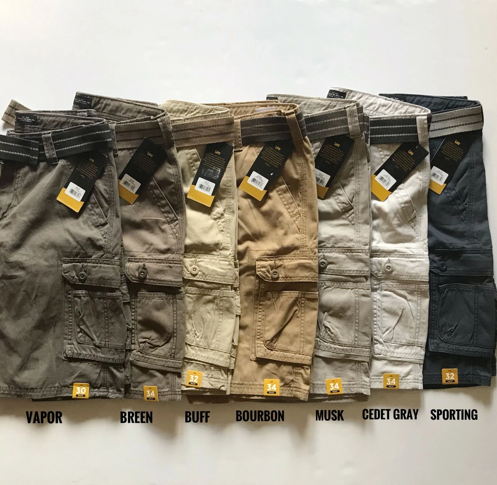 Lee Men's Relaxed Fit Wyoming Belted Cargo Shorts Dungarees Twill Cotton All Siz