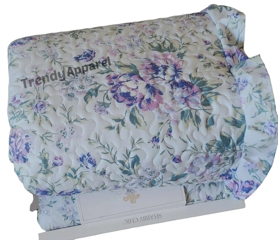 Juego de edredón y farsa Shabby Chic, reversible, violeta/azul floral, volantes REINA Foto 2 de 4