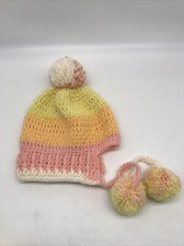 Hand Knitted Pom Pom Ear Flap Beanie Hat Child Small Adult Size