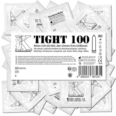 Kondomotheke TIGHT 100er Pack   Enge Kondome gegen Abrutschen fester Sitz Vegan