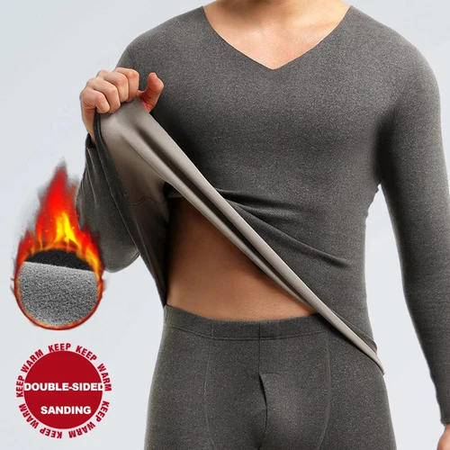 Herren Fleece Gefüttert Thermo Unterwäsche Set Warm Langarm Long Johns Oberteil & Unterteil - Bild 7 von 17