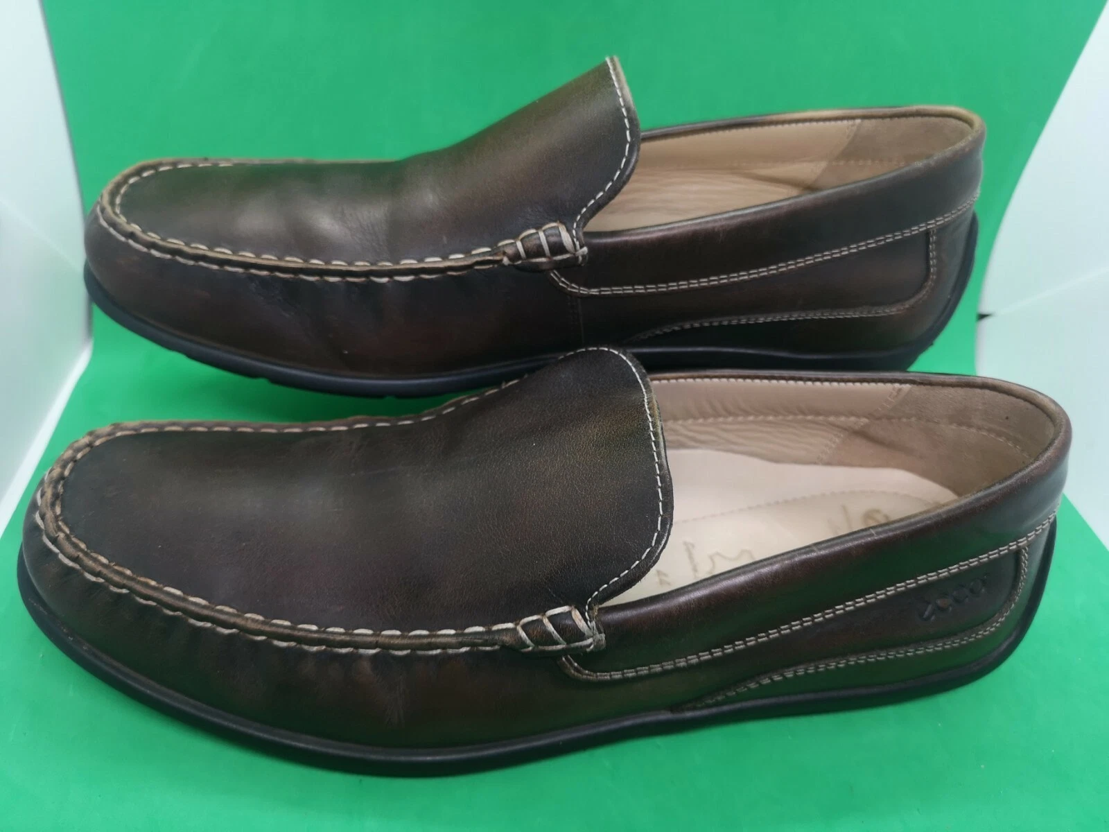 Ecco Brown Leather Slip On Casual Driving Loafers Men's Shoes Size 12 12.5 EU 46