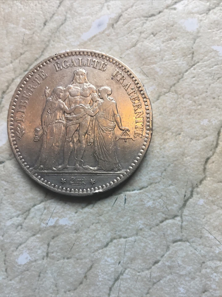 1875 A FRANCE Hercules Group Antique Genuine Silver 5 Franc French Coin TONED - Image 2 of 4