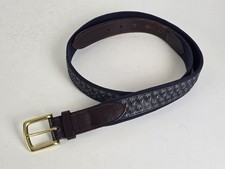 Vineyard Vines Size 42 Belt Made in USA Brown Leather Blue Canvas Palm Tree VGC