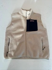 Vineyard Vines Men's Sherpa Fleece Vest Beige Cream Full Zip Size M EXCELLENT