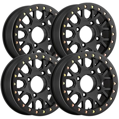 (Set of 4) Vision UTV GV8 Invader Beadlock 15x6 4x156 Satin Black Wheels Rims