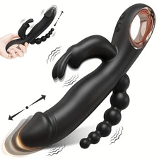 3 in 1 Thrusting Rabbit Vibrator G-Spot Clit Anal Dildo Stimulator Adult Sex Toy
