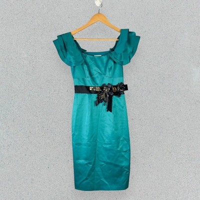 Karen Millen Jade Green Teal Embellished Cocktail Dress Womens UK 8