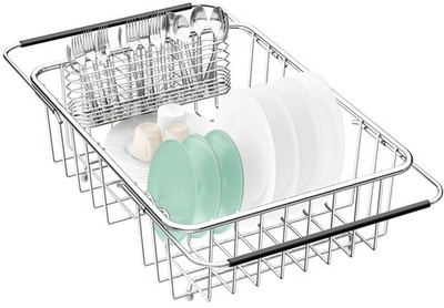 Large Dish Drainer Rack in Sink Adjustable, Expandable 304 Stainless Steel Me...