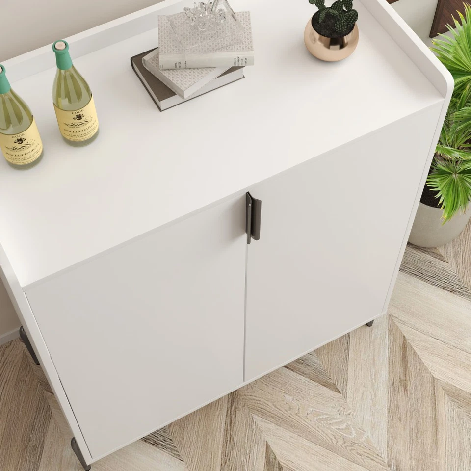 Dining Living Kitchen Wine Cabinet White 2 Door Wine Rack Adjustable - Image 4 of 4