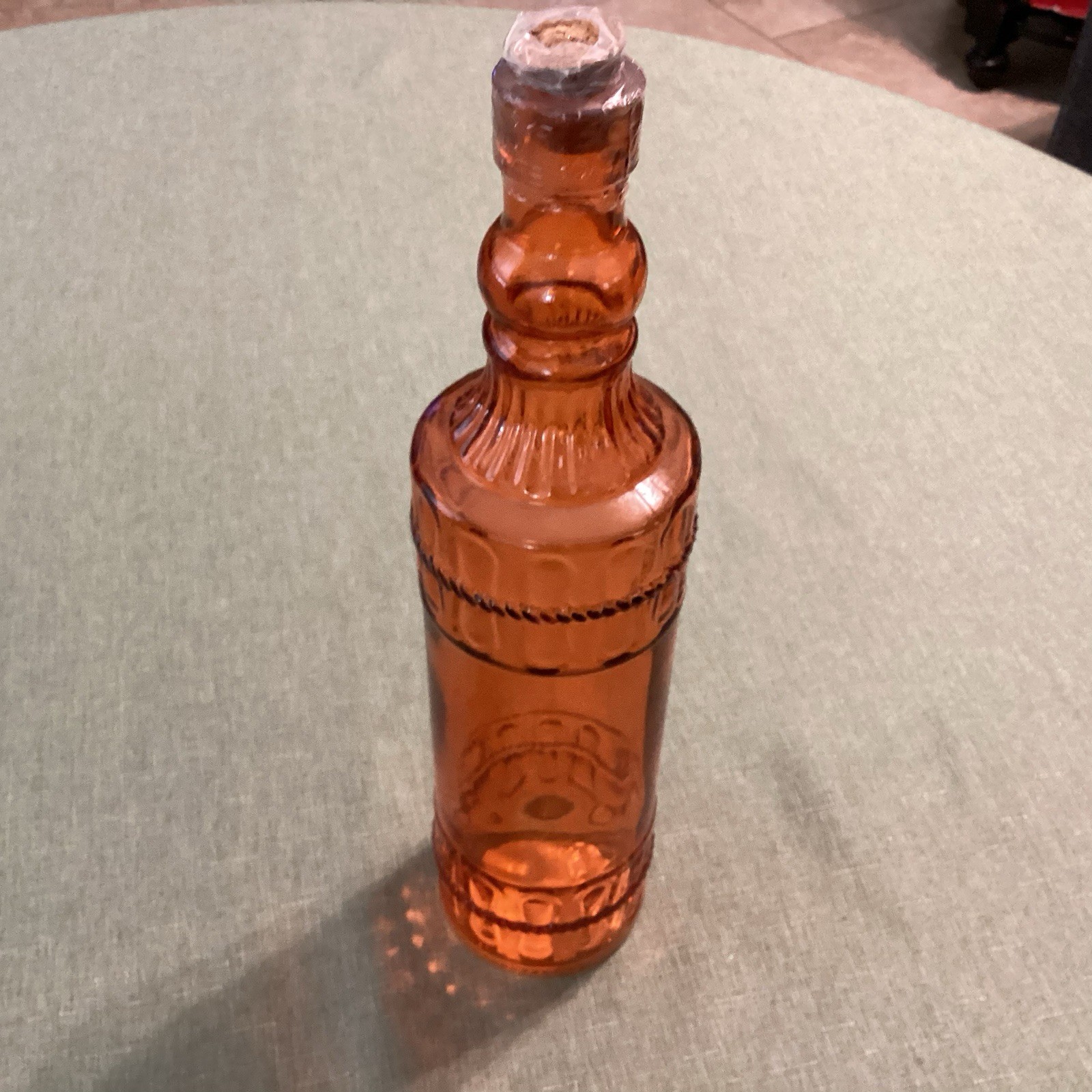 Decorative Glass Orange Bottle With Cork Embossed Rope Design Home Decor NEW
