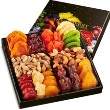 Dried Fruit & Nuts Gift Basket Arrangement Platter, Gourmet Food Snack Box, G...