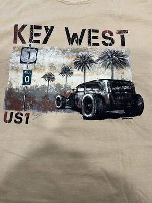Florida Keys US-1 Mile Marker 0 Hot Rod Beer Dyed Crazy Shirts T-Shirt  Size XL