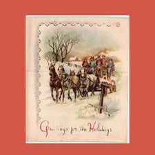 Christmas Card Vintage 1940s Horse Drawn Sleigh Winter Scene JH Fairweather