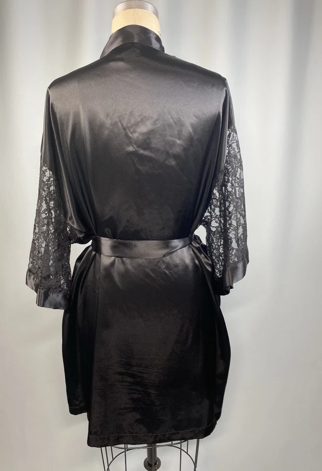 复古长袍细腻尺寸 L 黑色缎面蕾丝 80 年代 90 年代 Y2K 经典短款 — 第 4/4 张图片
