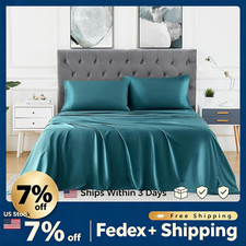 Queen 4 Piece Bamboo Sheet Set Soft Cooling Breathable Deep Pocket Wrinkle Free
