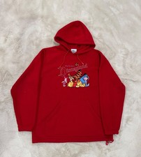 Vintage 90/y2k Dinsey Winnie The Pooh Red Fleece Hoodie Sweatshirt Size Medium