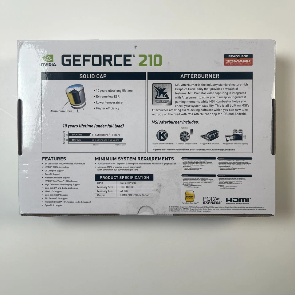 MSI NVIDIA Graphics Card GeForce 210 1GB DDR3 PCI-E 2.0 HDMI Low Profile - Image 2 of 4