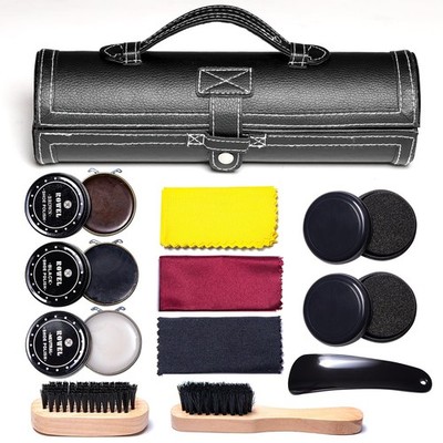 YUET 12PC Shoe Shine Kit Leather Boot Polish One Size, Lichee Black 