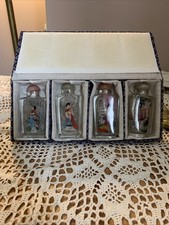 4er Set Vintage Glas Chinesischer Schnupftabak / Parfüm Flakon im Originalkarton