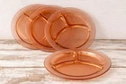 Vintage Pink Depression Glass Divided Grill Plates Set 4 Relish Luncheon