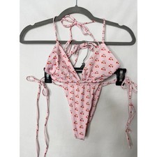 Frankie's Bikinis Pink Strawberry Shortcake Bikini Set Triangle String Tie Small