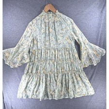 Storia Cottagecore Prairie Tiered Ruffle Mini Dress Small Floral Bell Sleeve
