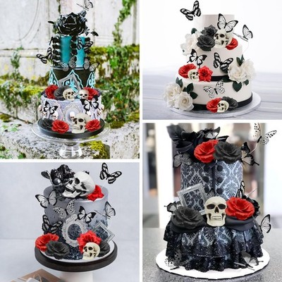 Gothic Rose Skull Butterfly Cake Topper Till Death Do Us Part Cake Topper 24PC