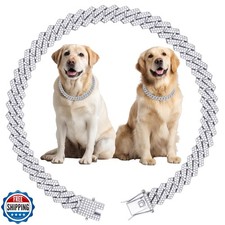 Luxury Cuban Link Dog Collar Silver Dog Chain Necklace with Diamo