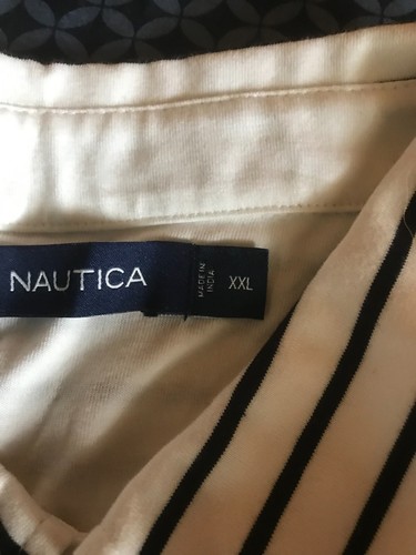 Vintage Nautica Mens XXLarge Short Sleeve Button Down Striped Shirt Black White - 第 6/7 張圖片