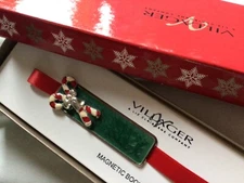 LIZ CLAIBORNE CHRISTMAS BOOK MARK MAGNETIC METAL & ENAMEL Candycane NEW GIFT BOX