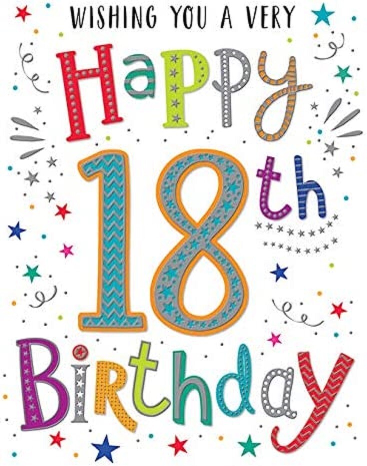 Dazzles Wishing You A Very Happy 18th Birthday Card. For Male or Female