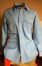 VTG 70's "Kings Road" Sky Blue Textured Poly Mod Collar Leisure Shirt/Jacket