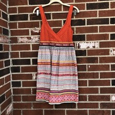 FREE PEOPLE Size 4 Boho Summer Tank Top Dress Orange /Multicolor Striped