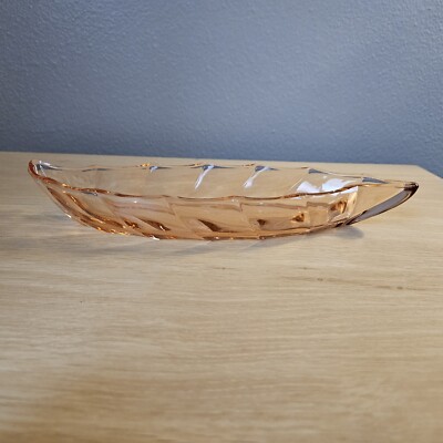 Vintage Flamingo Pink Depression Era Heisey Glass Celery 10'' Dish Leaf Design 