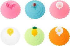 6x Silicone Cup Lids Reusable Cartoon Drink Covers for Mug Glass Seal