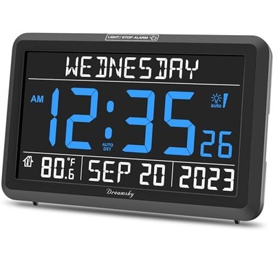 Digital Clock with Date and Day of Week - Large Calendar Clock for Seniors Elder