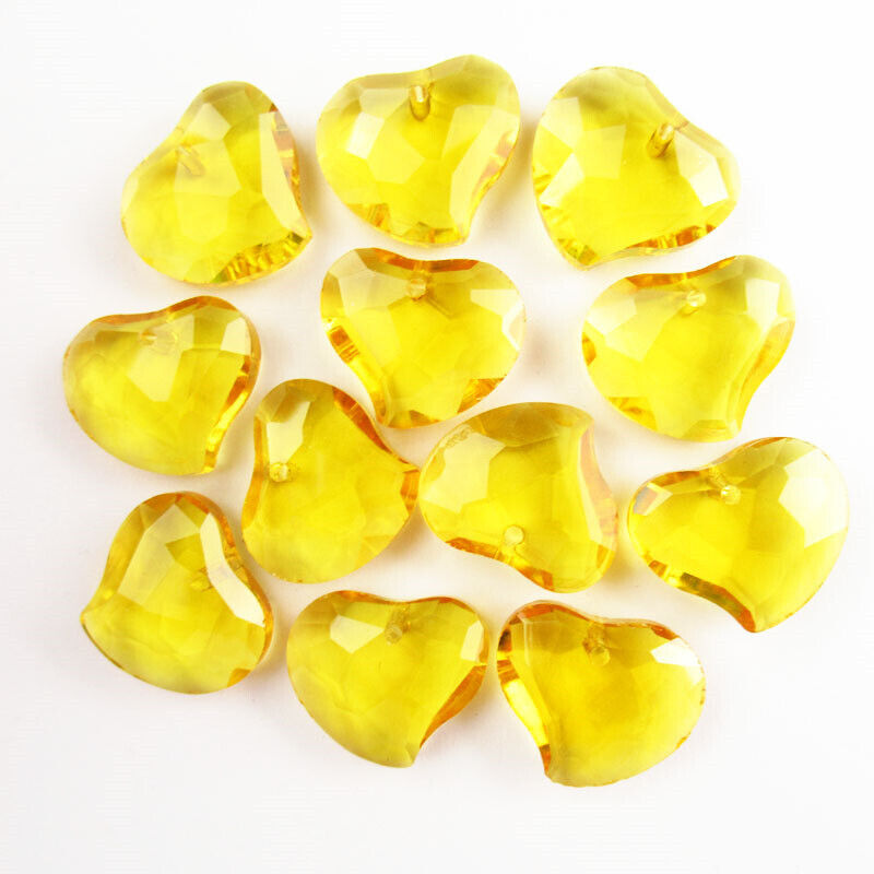 12Pcs 20x16x7mm Faceted Yellow Crystal Heart Pendant Bead TJ87794