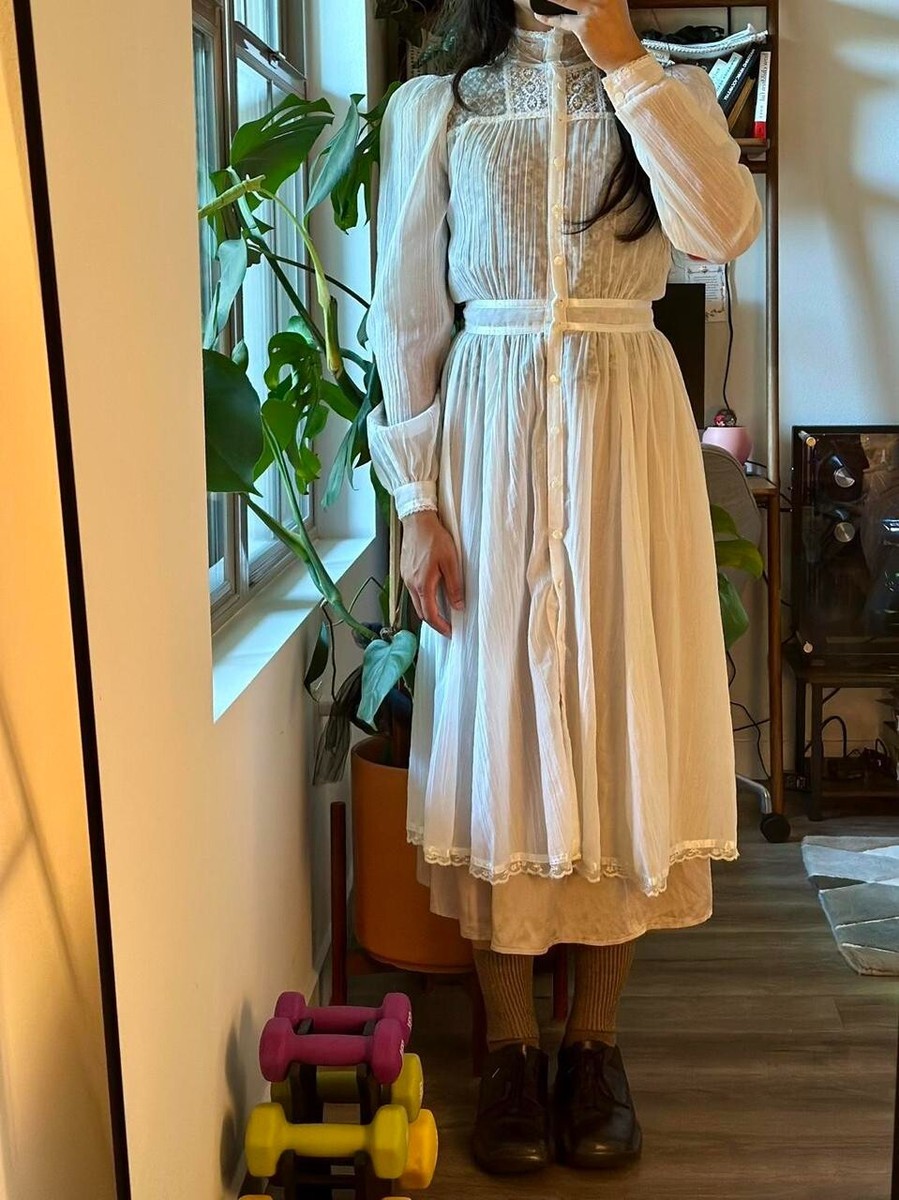Vintage 70s Sheer Gunne Sax Dress with Lace Trims and Collar | eBay Vintage 70s Sheer Gunne Sax Dress with Lace Trims and Collar | eBay