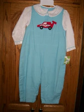 Petit Pomme by Petit Ami Race Car Longall/Romper Blue Gingham 24 Months NWT