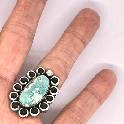 アクセサリー Vintage Navajo turquoise ring Turquoise Long Flower Ring Sz 7 Navajo Sterling Silver 9g