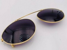 Vintage 749 Gold Metal Oval Clips-On Sunglasses Frames Japan