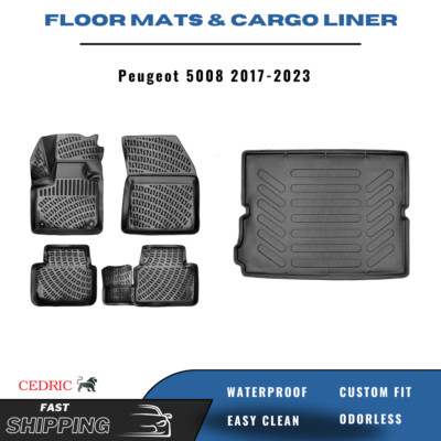 Car Floor Mats & Trunk Cargo Liner for Peugeot 5008 2017-2023 3D TPE FULL Set