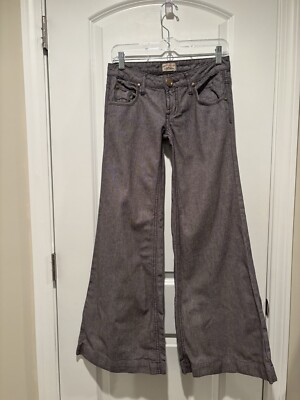 Vintage Free People Wide Leg Flare Pants Low Rise Herringbone Gray Women s 25