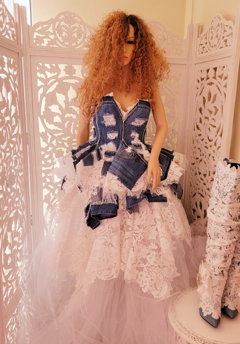 "MOREA" DENIM & DIAMONDS BONED CORSET LACE TULLE BRIDAL WEDDING BALLGOWN SET