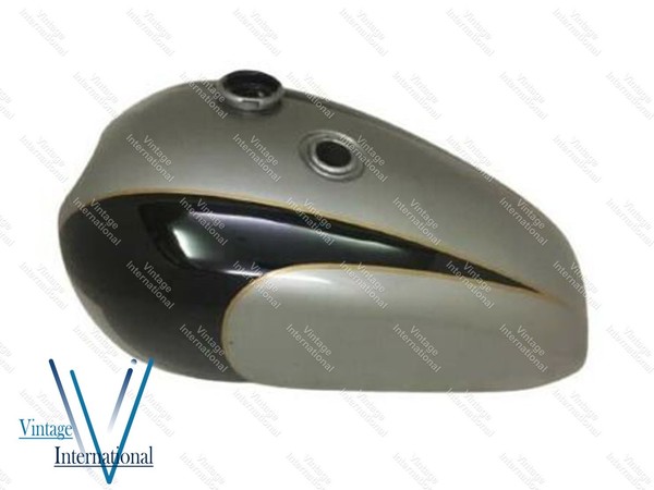 Triumph T140 Kraftstofftank Aus Stahl Silber & Schwarz Lackiert Mit Tankdeckel-image